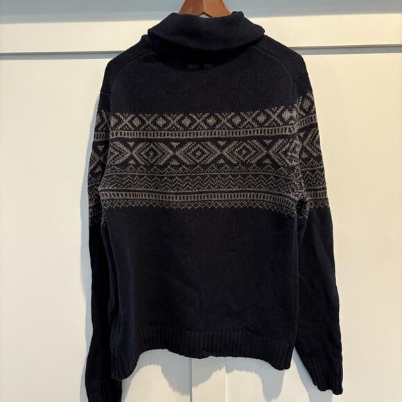 Banana Republic Sweater Men Medium Navy Fair Isle Shawl Collar Wool Blend Knit - Picture 4 of 9